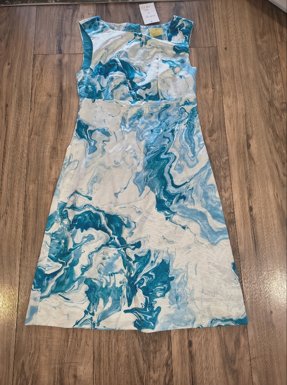 Anthropologie Teal & White Marble-Print Midi Dress